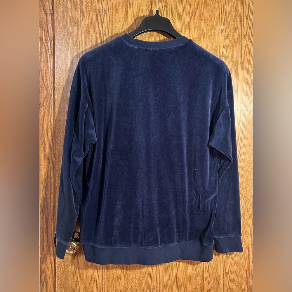 Adidas Trefoil Blue Velour Crewneck Sweatshirt - Picture 7 of 7